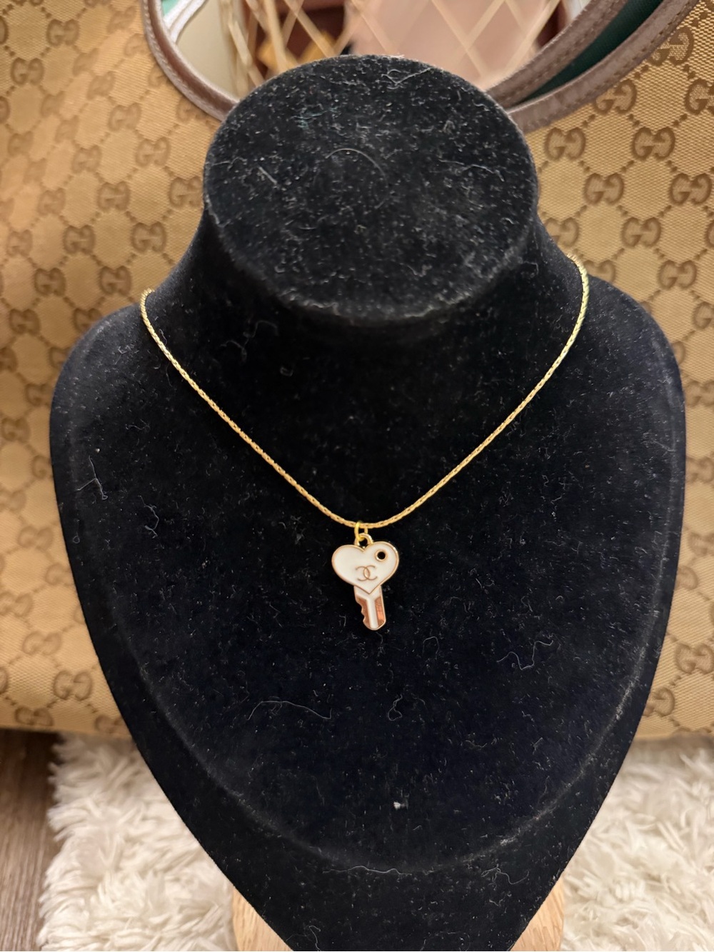 Gold Heart Key cc Upcycled Pendant Necklace